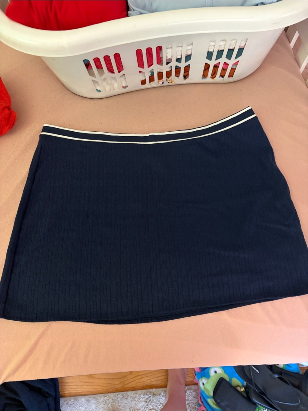 Navy Ribbed Mini Skirt with Stripe Waistband